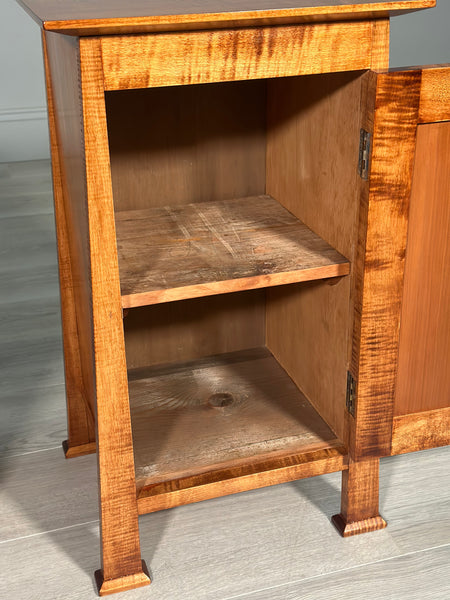 A Pair Of Arts And Crafts Fiddle Back Maple Bedside Cabinets