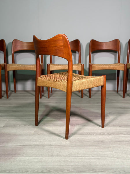 Set of 6 Danish Teak And Paper Cord Dining Chairs Designed By Arne Hovmand Olsen For Mogens Kold