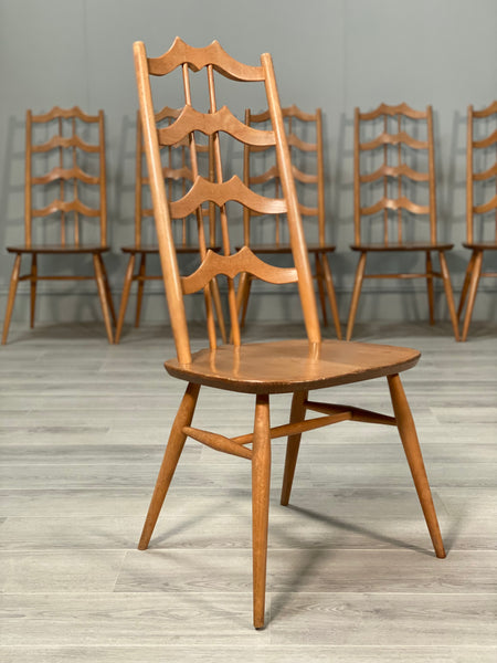 A Rare Set Of 8 Ercol 496 ‘Batwing’ Blonde Dining Chair’s