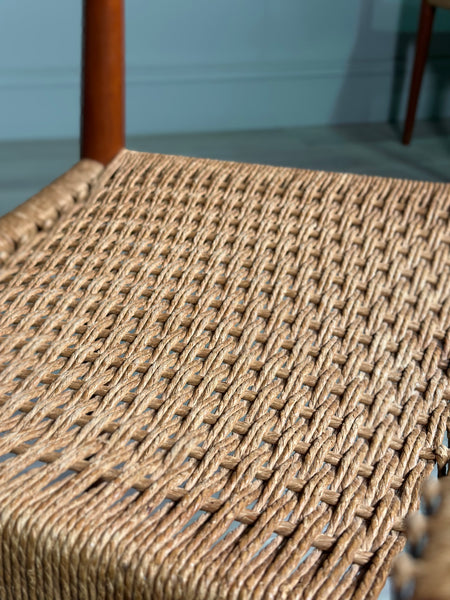 Set of 6 Danish Teak And Paper Cord Dining Chairs Designed By Arne Hovmand Olsen For Mogens Kold