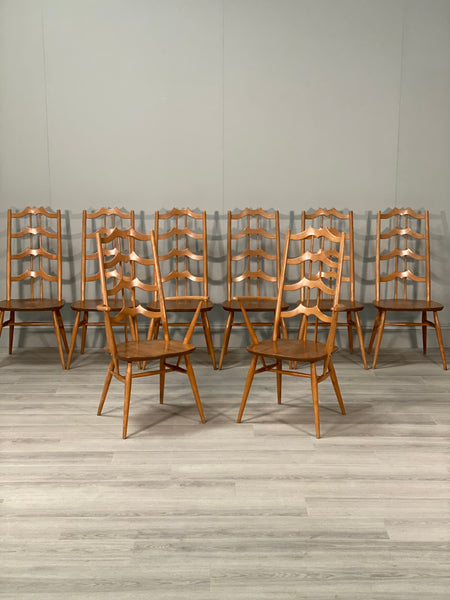 A Rare Set Of 8 Ercol 496 ‘Batwing’ Blonde Dining Chair’s