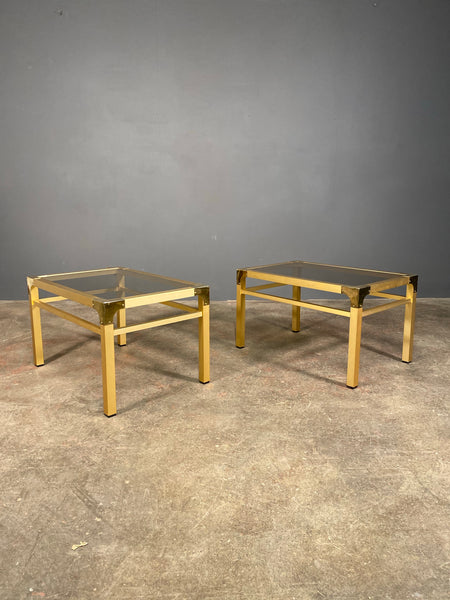 Pair Of 20th Century Anodized Brass Smoked Glass Side Tables