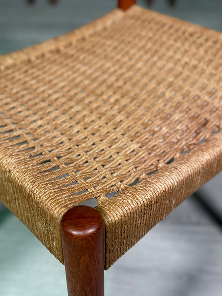 Set of 6 Danish Teak And Paper Cord Dining Chairs Designed By Arne Hovmand Olsen For Mogens Kold