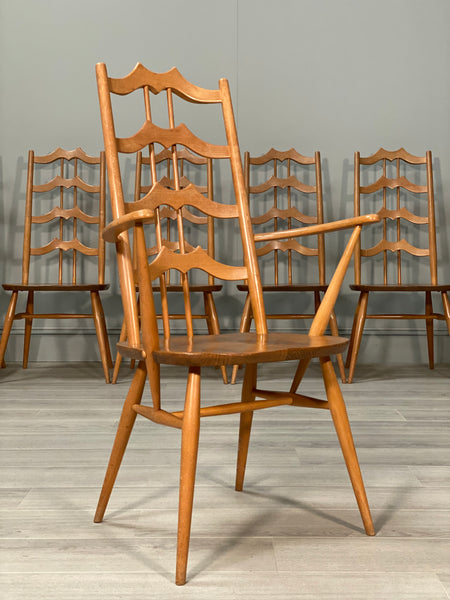 A Rare Set Of 8 Ercol 496 ‘Batwing’ Blonde Dining Chair’s