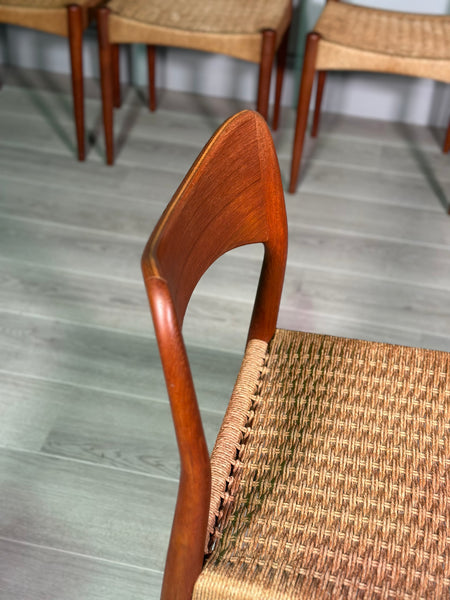 Set of 6 Danish Teak And Paper Cord Dining Chairs Designed By Arne Hovmand Olsen For Mogens Kold