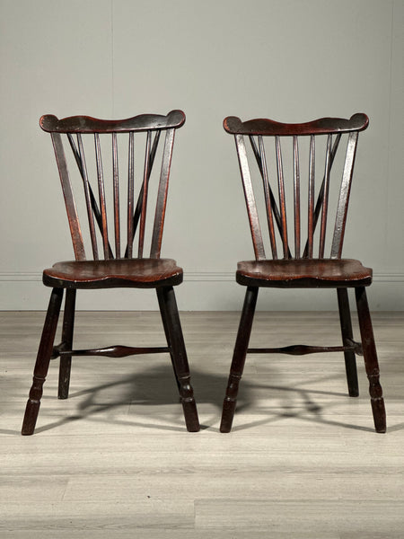 A Pair Of Antique Elm Kitchen Chairs C.1850