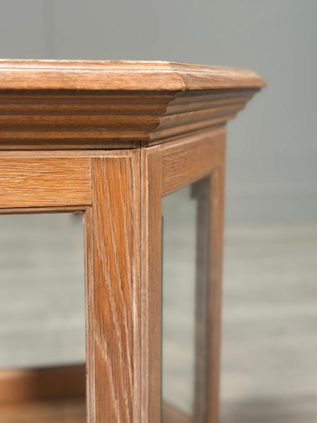 Octagonal Limed Oak Glass Display Cabinet
