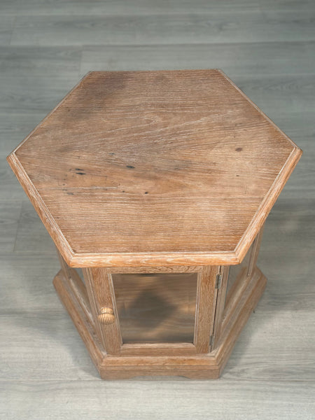 Octagonal Limed Oak Glass Display Cabinet