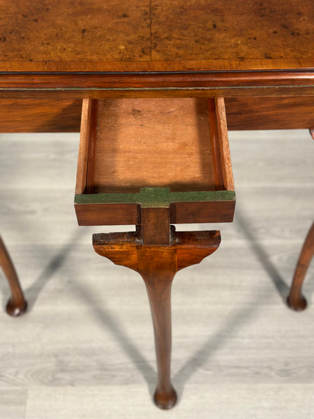 Antique Burr Walnut Demi Lune Games Table