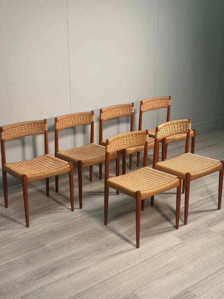Set of 6 Danish Teak & Papercord Dining Chairs