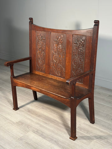 Arts and Crafts Oak Hall Bench c.1900