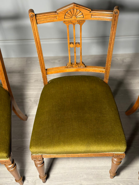 A Set Of 4 Satin Walnut Aesthetic Movement Dining Chairs c.1900