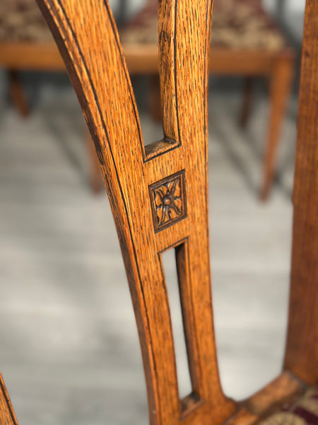 Set Of Eight Art Nouveau Oak Dining Chairs C.1900