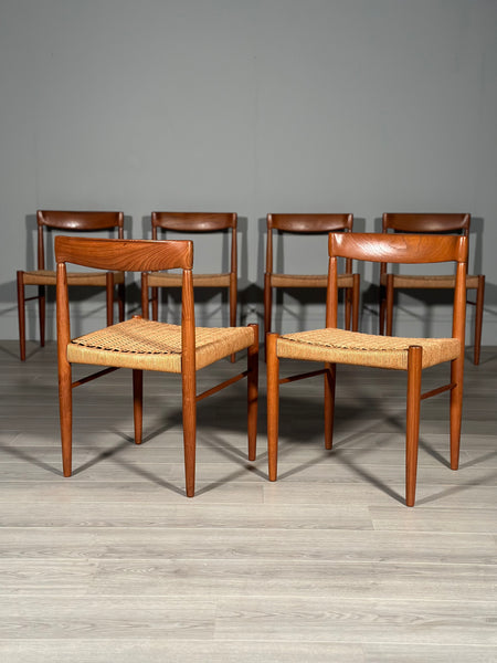 Set Of 6 H.W. Klein Teak And Paper Cord Dining Chairs By Bramin