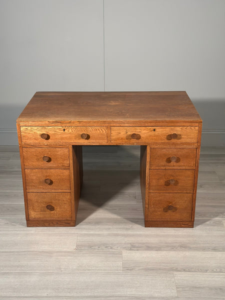 Antique Cotswold School Oak Desk c.1930