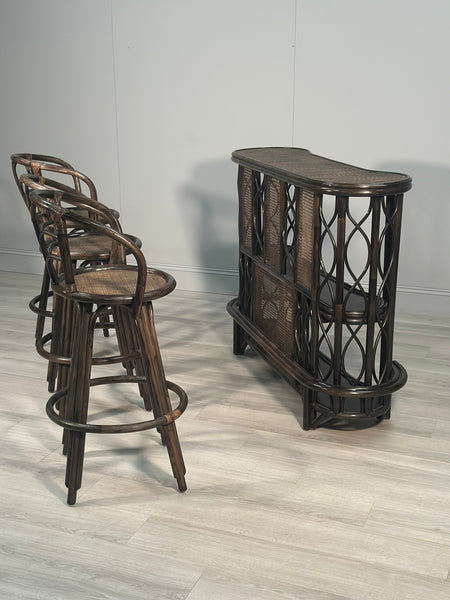 Vintage Bamboo Bar & 3 Stools