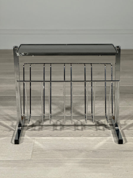 1970’s Chrome And Smoked Glass Magazine Rack