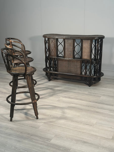 Vintage Bamboo Bar & 3 Stools