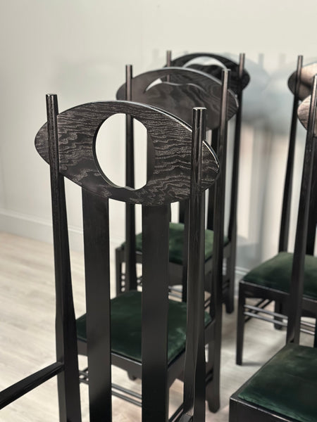 Set of 6 Argyle Dining Chairs Designed By Charles Rennie Mackintosh, Italy 1980’s