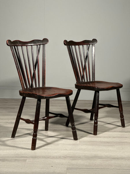 A Pair Of Antique Elm Kitchen Chairs C.1850