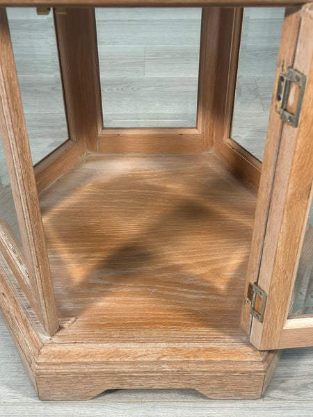 Octagonal Limed Oak Glass Display Cabinet