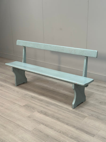 Antique Pine Bench In Blue Paint