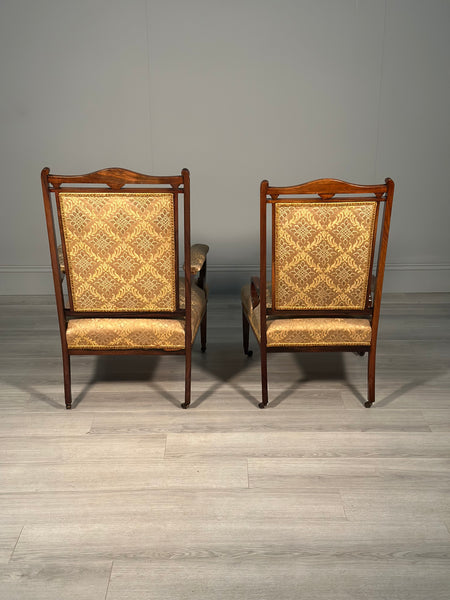 A Pair of His & Hers Inlaid Rosewood Armchairs c.1880