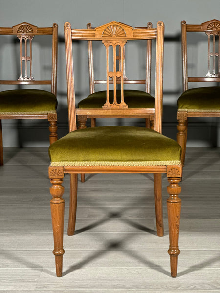 A Set Of 4 Satin Walnut Aesthetic Movement Dining Chairs c.1900
