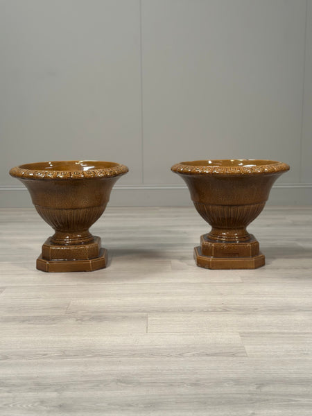 Large Pair Of Antique Salt Glazed Garden Urns