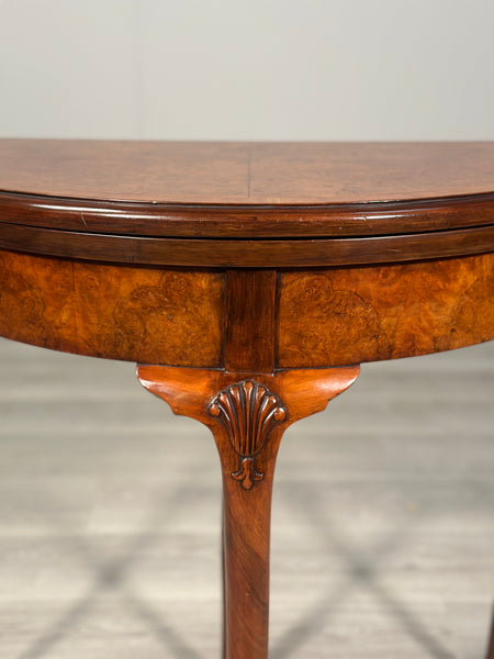 Antique Burr Walnut Demi Lune Games Table