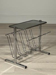 1970’s Chrome And Smoked Glass Magazine Rack