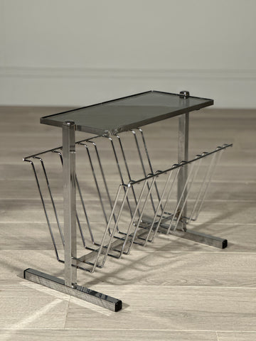 1970’s Chrome And Smoked Glass Magazine Rack