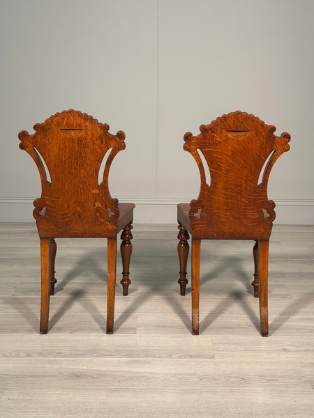 A Pair Of Oak Hall Chairs c.1860