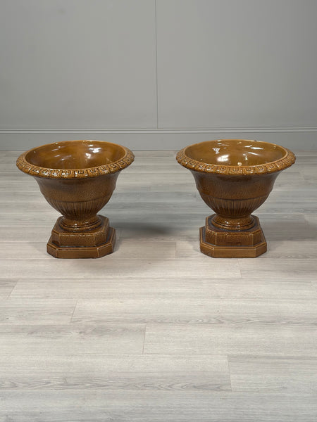 Large Pair Of Antique Salt Glazed Garden Urns