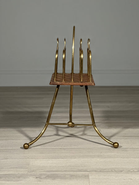 Edwardian Brass And Oak Revolving Magazine Rack