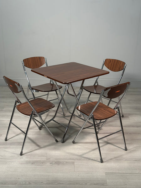 Vintage Chinese Folding Table And Set Of 4 Chairs C.1970