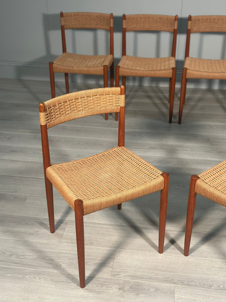 Set of 6 Danish Teak & Papercord Dining Chairs