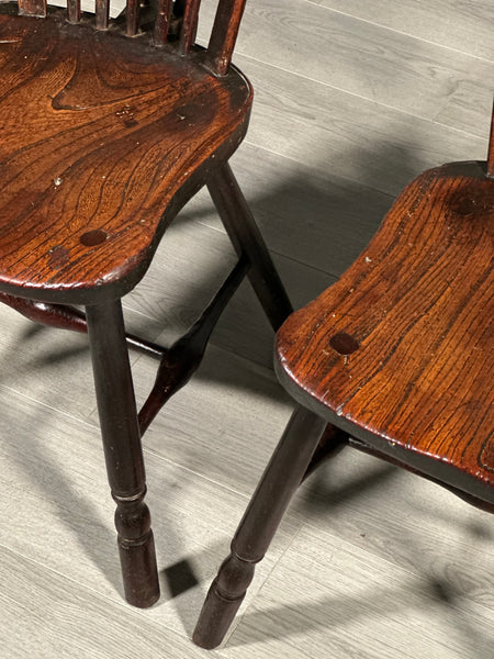 A Pair Of Antique Elm Kitchen Chairs C.1850