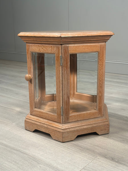 Octagonal Limed Oak Glass Display Cabinet