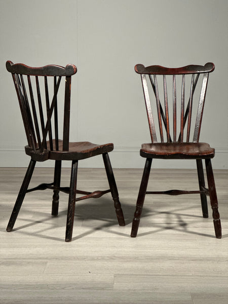 A Pair Of Antique Elm Kitchen Chairs C.1850