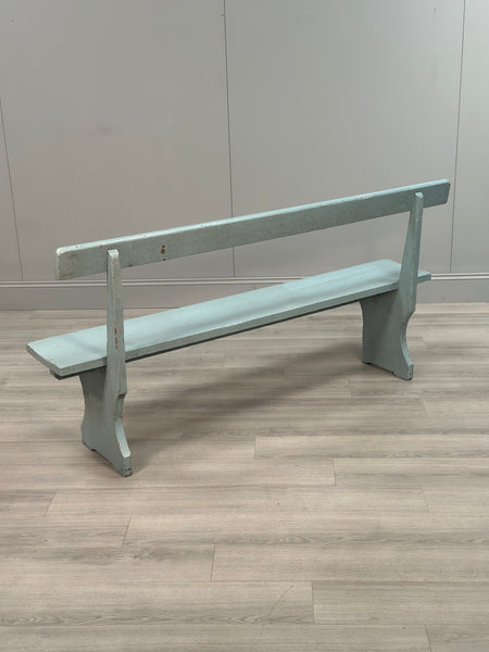 Antique Pine Bench In Blue Paint