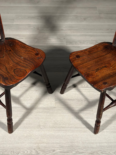 A Pair Of Antique Elm Kitchen Chairs C.1850