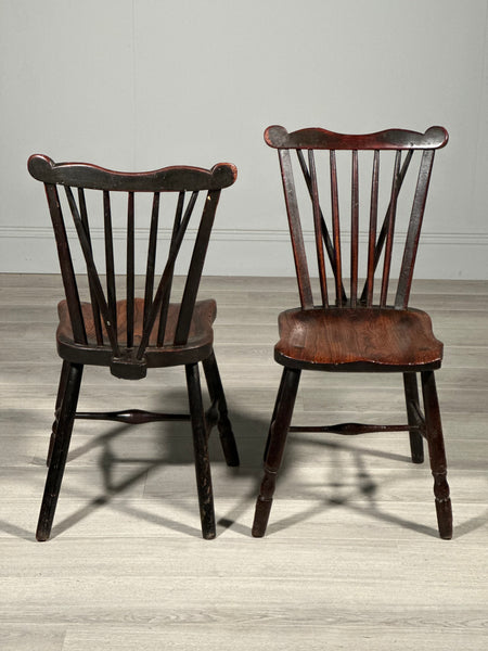 A Pair Of Antique Elm Kitchen Chairs C.1850