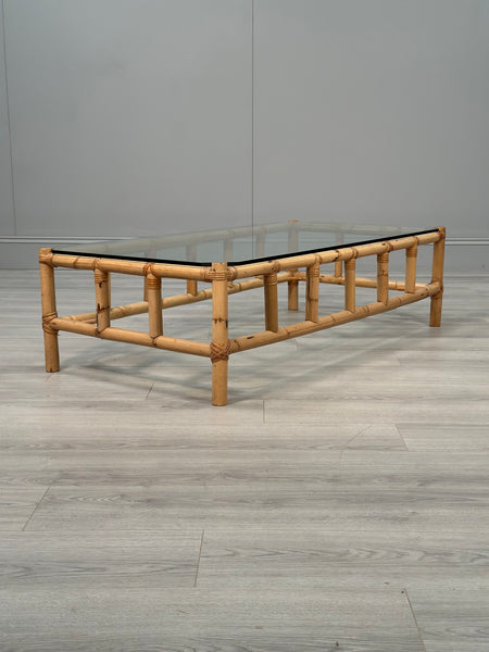 Vintage Bamboo & Glass Coffee Table