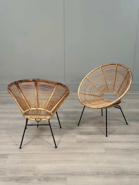 A Pair Of Italian Rattan Lounge Chairs c.1970