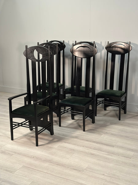 Set of 6 Argyle Dining Chairs Designed By Charles Rennie Mackintosh, Italy 1980’s