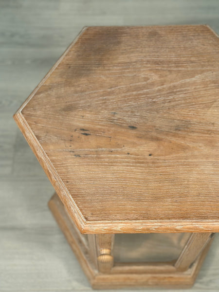 Octagonal Limed Oak Glass Display Cabinet