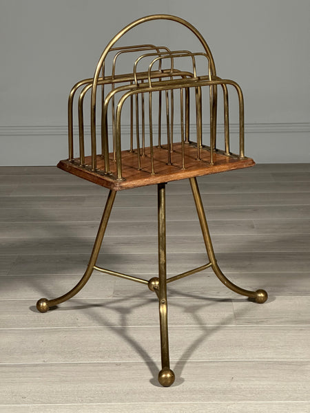 Edwardian Brass And Oak Revolving Magazine Rack