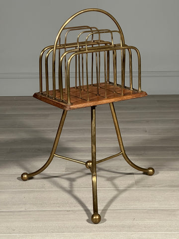 Edwardian Brass And Oak Revolving Magazine Rack