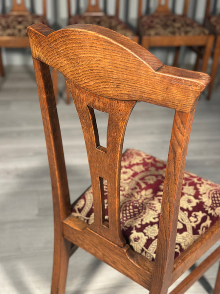 Set Of Eight Art Nouveau Oak Dining Chairs C.1900